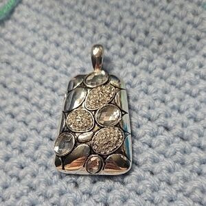 Vintage y2k chunky silver and rhinestone Pendant necklace